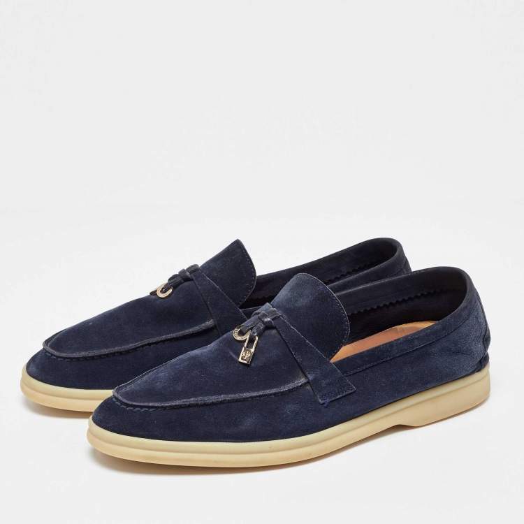 Pre Owned Loro Piana Navy Blue Suede Summer Charms Walk Loafers Size 39.5