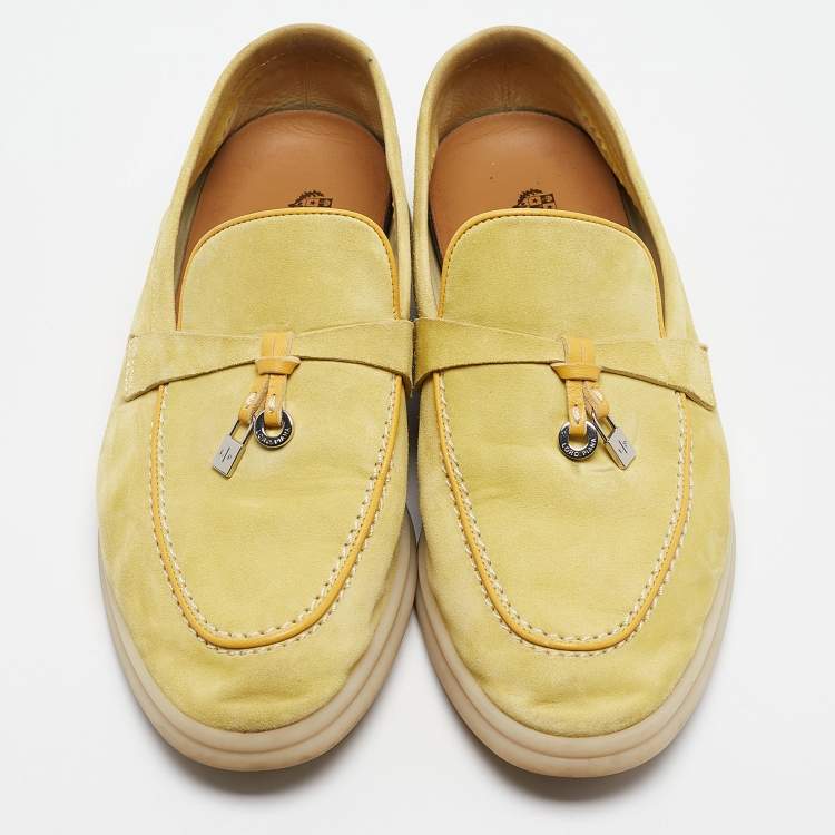Pre Owned Loro Piana Yellow Suede Summer Charms Walk Loafers Size 35.5
