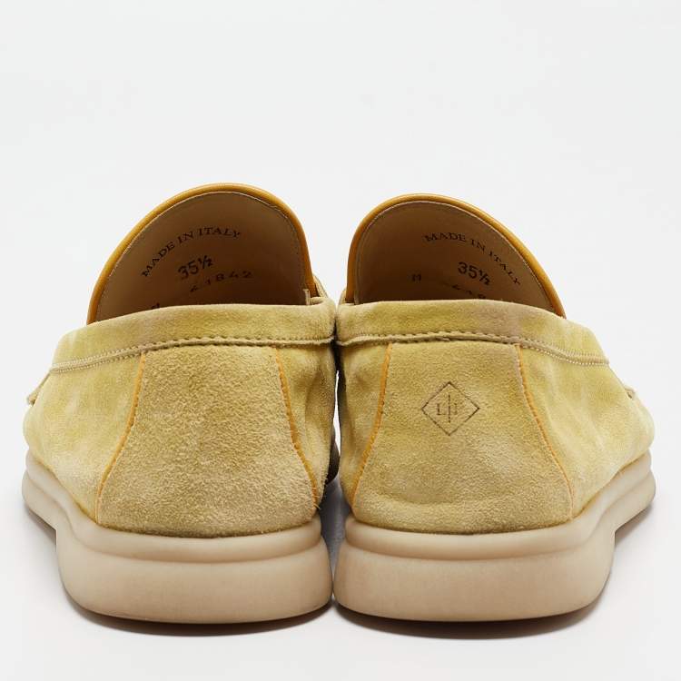 Pre Owned Loro Piana Yellow Suede Summer Charms Walk Loafers Size 35.5