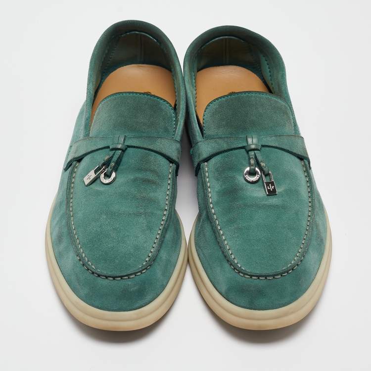 Pre Owned Loro Piana Green Suede Summer Charms Walk Loafers Size 39.5