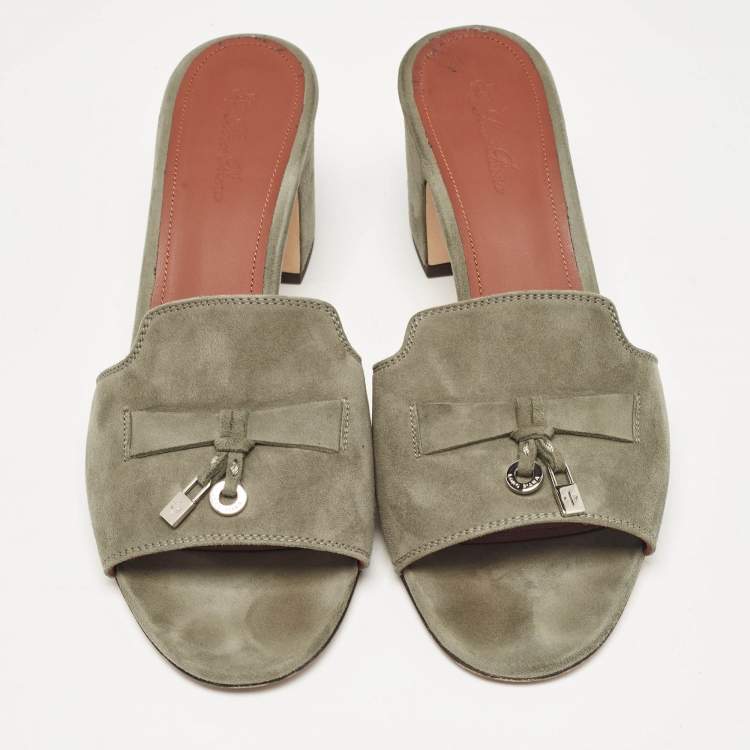 Pre Owned Loro Piana Green Suede Summer Charms Walk Slide Sandals Size 39