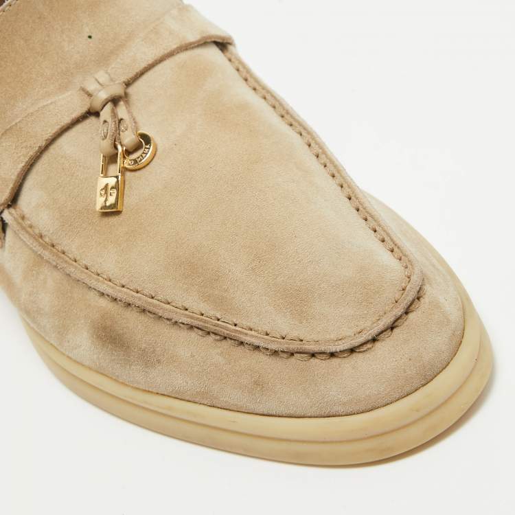 Pre Owned Loro Piana Beige Suede Summer Charms Walk Slip On Loafers Size 39