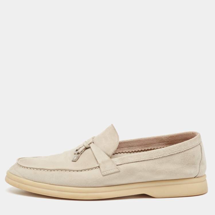 Pre Owned Loro Piana Grey Suede Summer Charms Walk Loafers Size 38.5