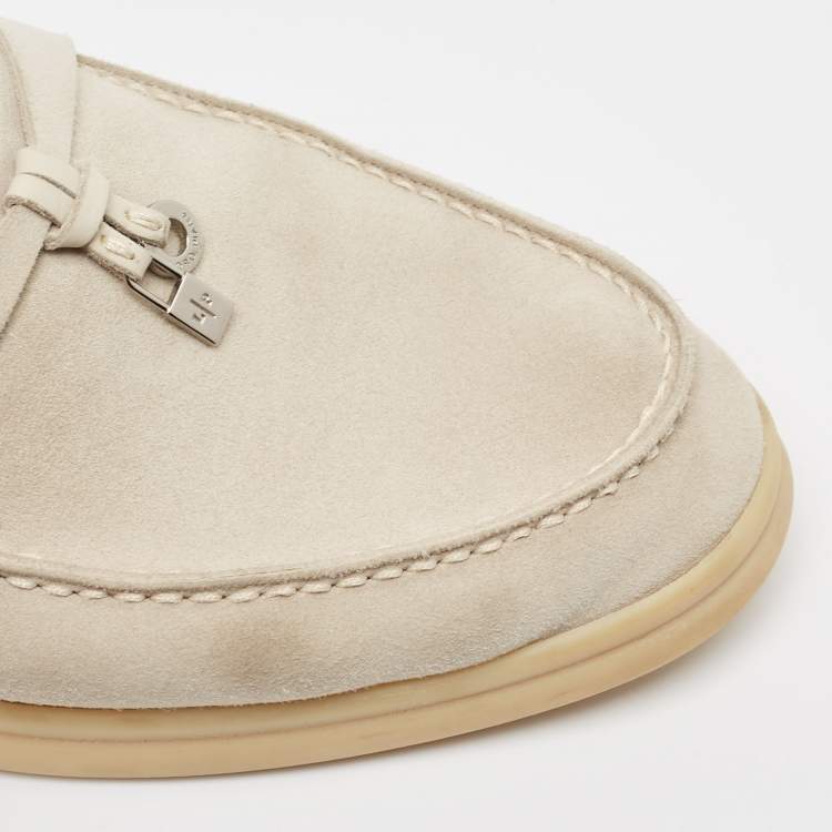 Pre Owned Loro Piana Grey Suede Summer Charms Walk Loafers Size 38.5