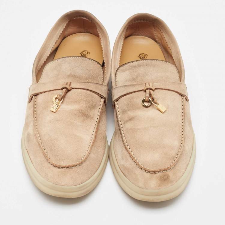 Pre Owned Loro Piana Brown Suede Summer Charms Walk Loafers Size 40.5