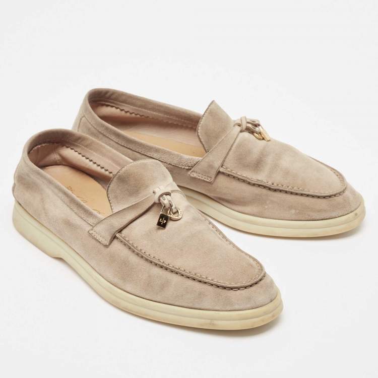 Pre Owned Loro Piana Beige Suede Summer Charms Walk Loafers Size 36.5