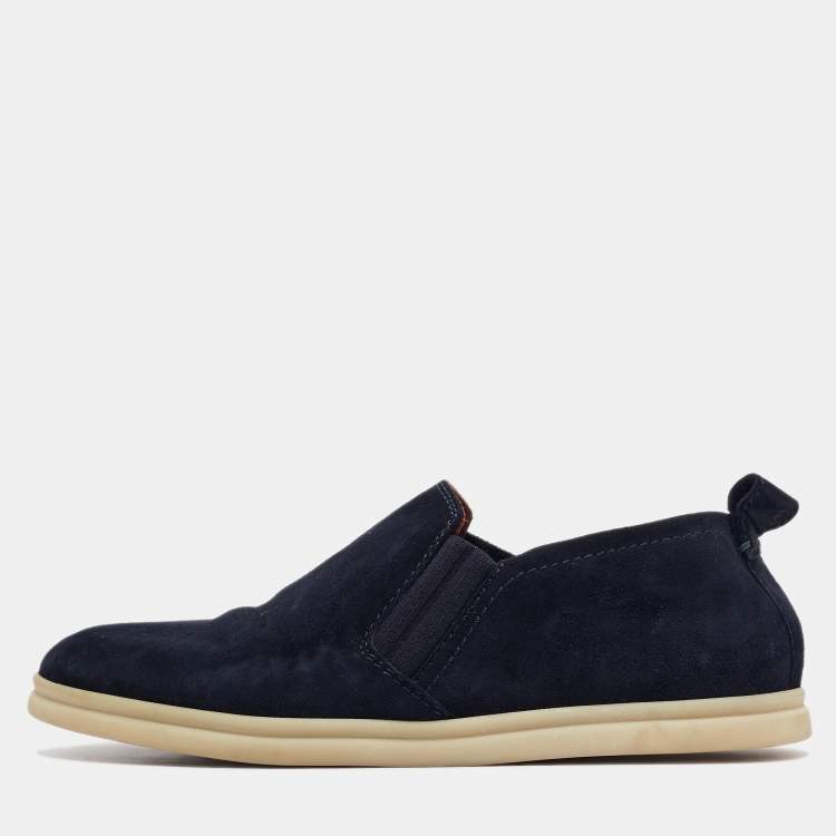 Pre Owned Loro Piana Navy Blue Suede Cocoon Walk Loafers Size 35