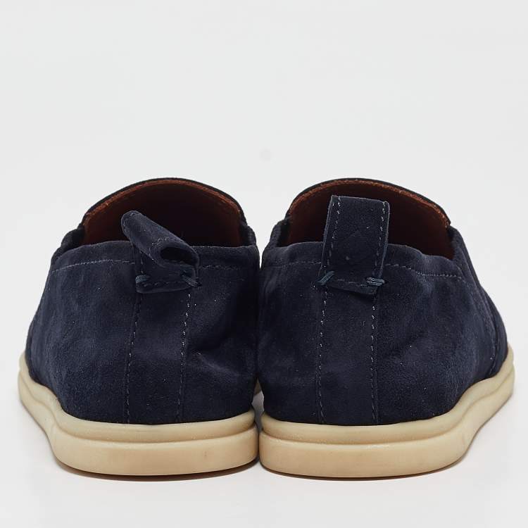 Pre Owned Loro Piana Navy Blue Suede Cocoon Walk Loafers Size 35