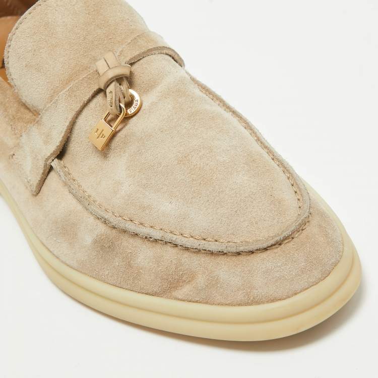 Pre Owned Loro Piana Beige Suede Summer Charms Walk Loafers Size 38