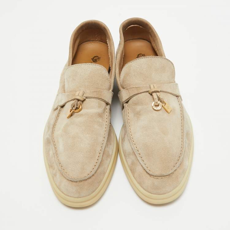 Pre Owned Loro Piana Beige Suede Summer Charms Walk Loafers Size 38