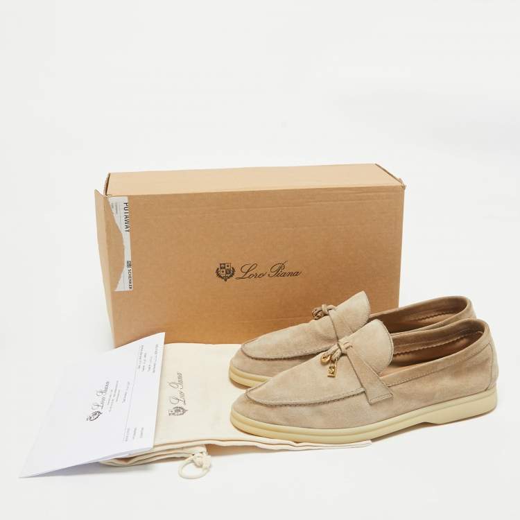 Pre Owned Loro Piana Beige Suede Summer Charms Walk Loafers Size 38