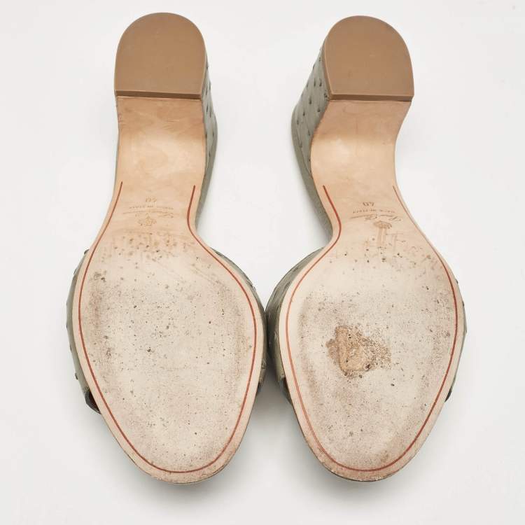 Pre Owned Loro Piana Grey Ostrich Leather Summer Charms Slide Sandals Size 40
