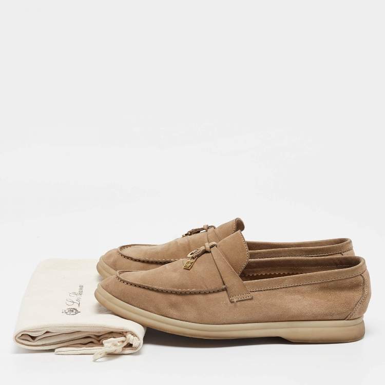 Pre Owned Loro Piana Beige Suede Summer Charms Walk Loafers Size 38