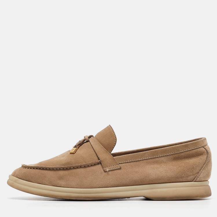 Pre Owned Loro Piana Beige Suede Summer Charms Walk Loafers Size 38