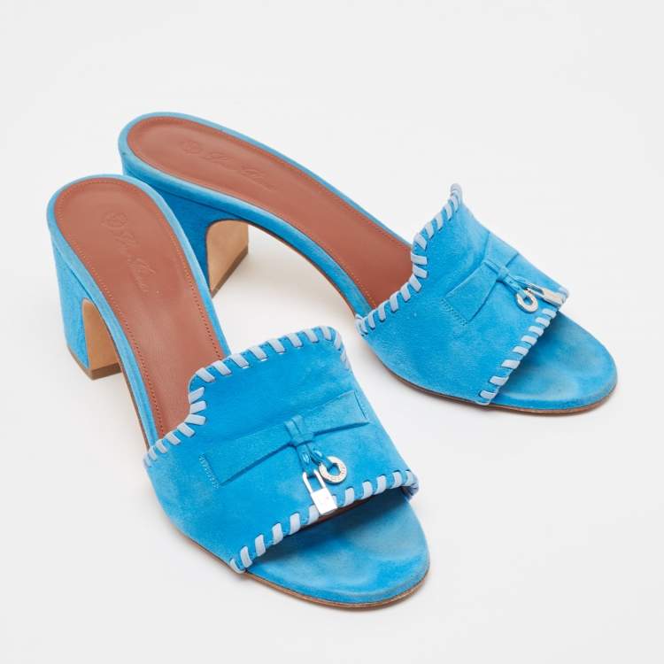 Pre Owned Loro Piana Blue Suede Slide Sandals Size 39