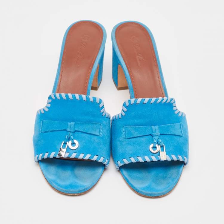 Pre Owned Loro Piana Blue Suede Slide Sandals Size 39