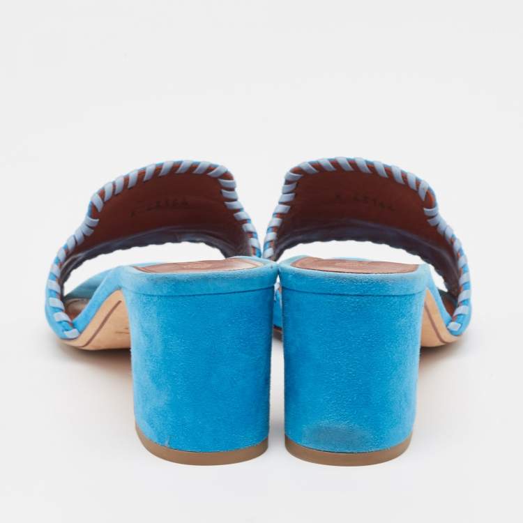 Pre Owned Loro Piana Blue Suede Slide Sandals Size 39