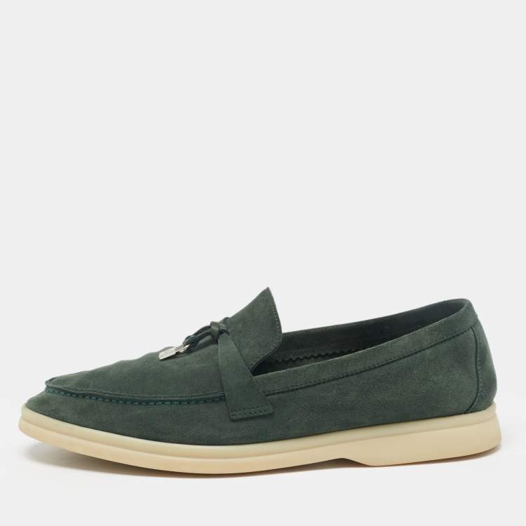 Pre Owned Loro Piana Green Suede Summer Charms Walk Loafers Size 38.5