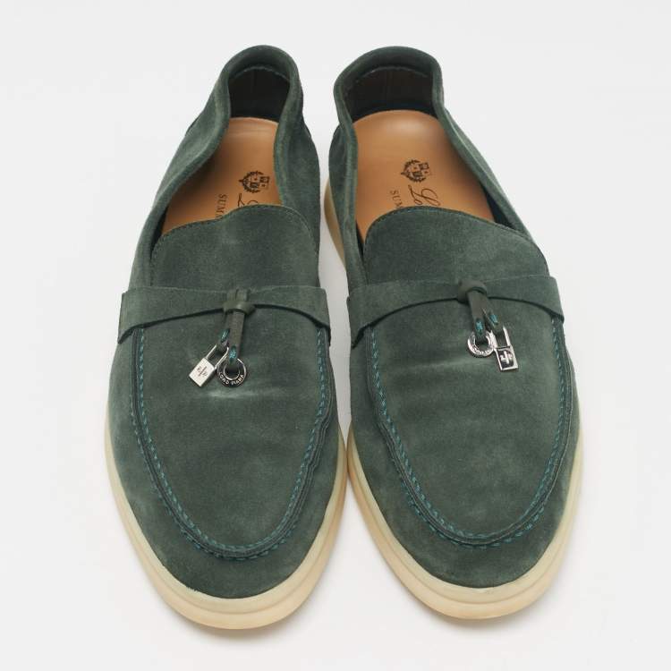 Pre Owned Loro Piana Green Suede Summer Charms Walk Loafers Size 38.5