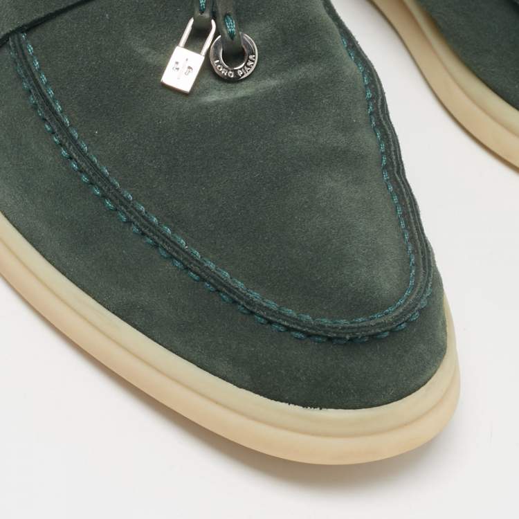Pre Owned Loro Piana Green Suede Summer Charms Walk Loafers Size 38.5