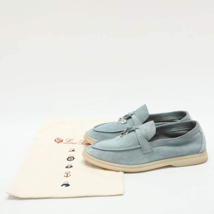 مملوكة مسبقًا Loro Piana Blue Suede Summer Charms Walk Loafers Size 35.5