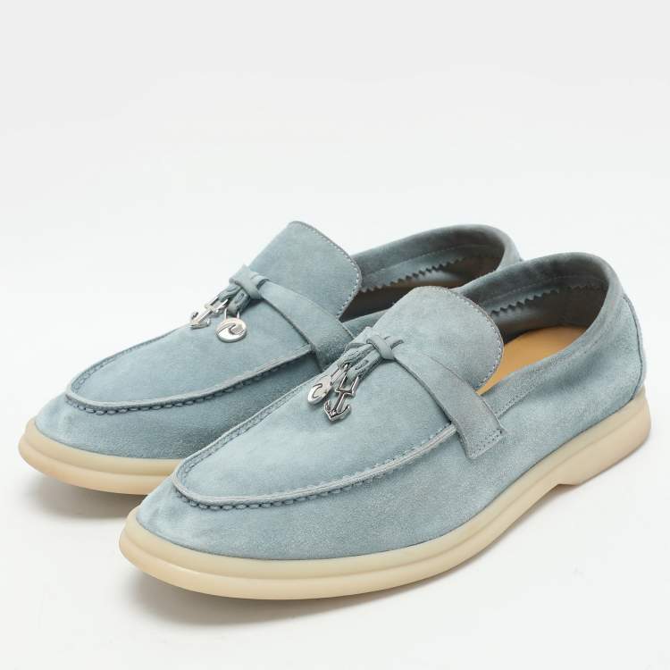 مملوكة مسبقًا Loro Piana Blue Suede Summer Charms Walk Loafers Size 35.5