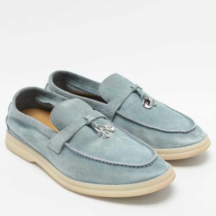 مملوكة مسبقًا Loro Piana Blue Suede Summer Charms Walk Loafers Size 35.5