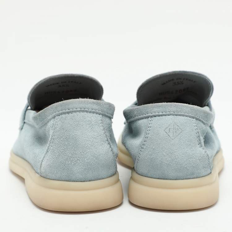 مملوكة مسبقًا Loro Piana Blue Suede Summer Charms Walk Loafers Size 35.5