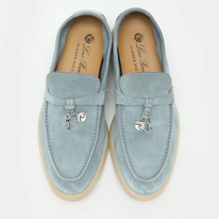 مملوكة مسبقًا Loro Piana Blue Suede Summer Charms Walk Loafers Size 35.5