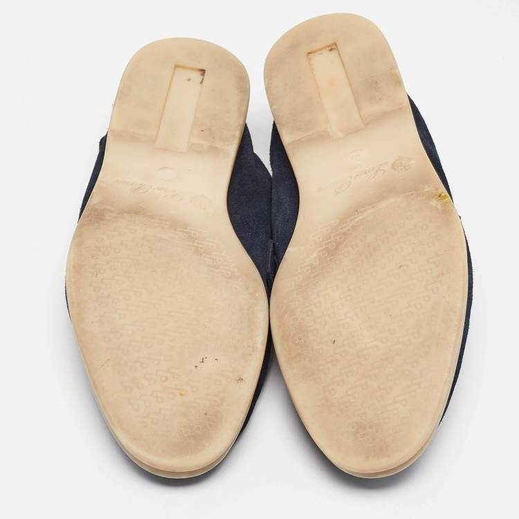 Pre Owned Loro Piana Navy Blue Suede Summer Charms Walk Loafers Size 39