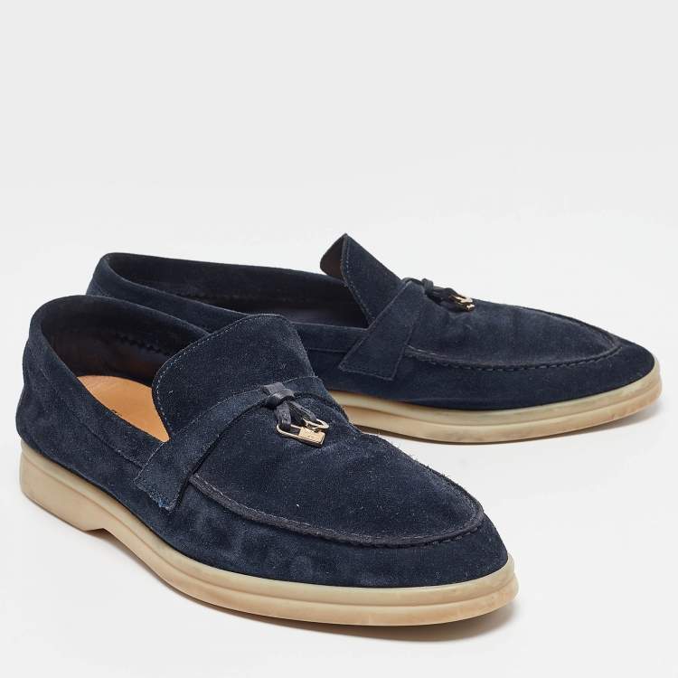 Pre Owned Loro Piana Navy Blue Suede Summer Charms Walk Loafers Size 39