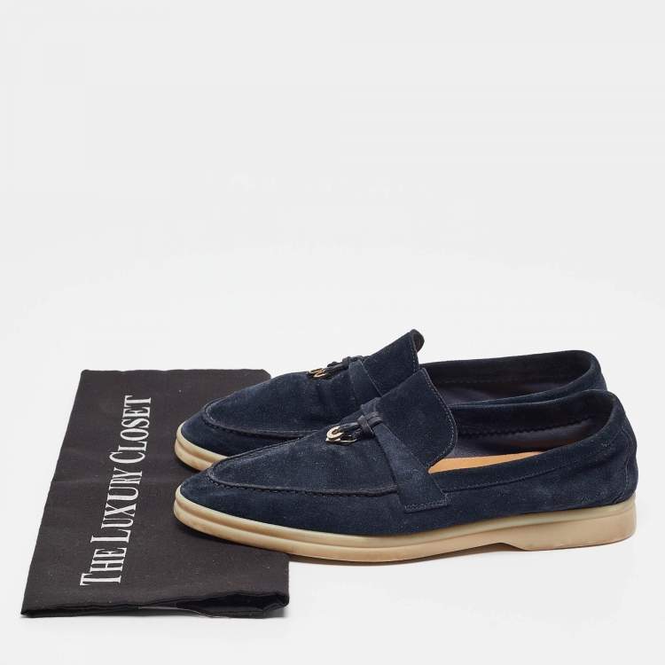 Pre Owned Loro Piana Navy Blue Suede Summer Charms Walk Loafers Size 39