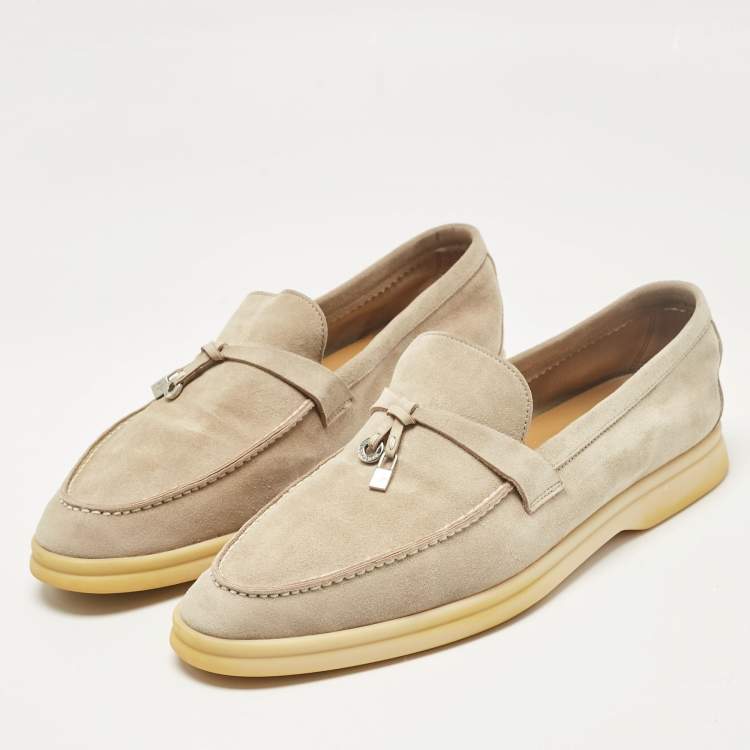 Pre Owned Loro Piana Beige Suede Summer Charms Walk Loafers Size 41.5
