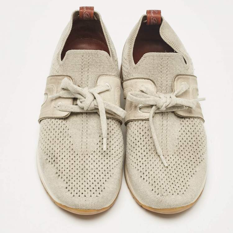 Pre Owned Loro Piana Grey Fabric 360 LP Flexy Walk Lace Up Sneakers Size 35