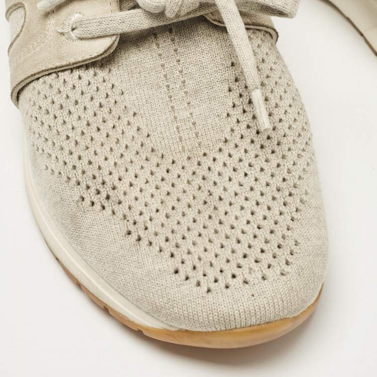Pre Owned Loro Piana Grey Fabric 360 LP Flexy Walk Lace Up Sneakers Size 35