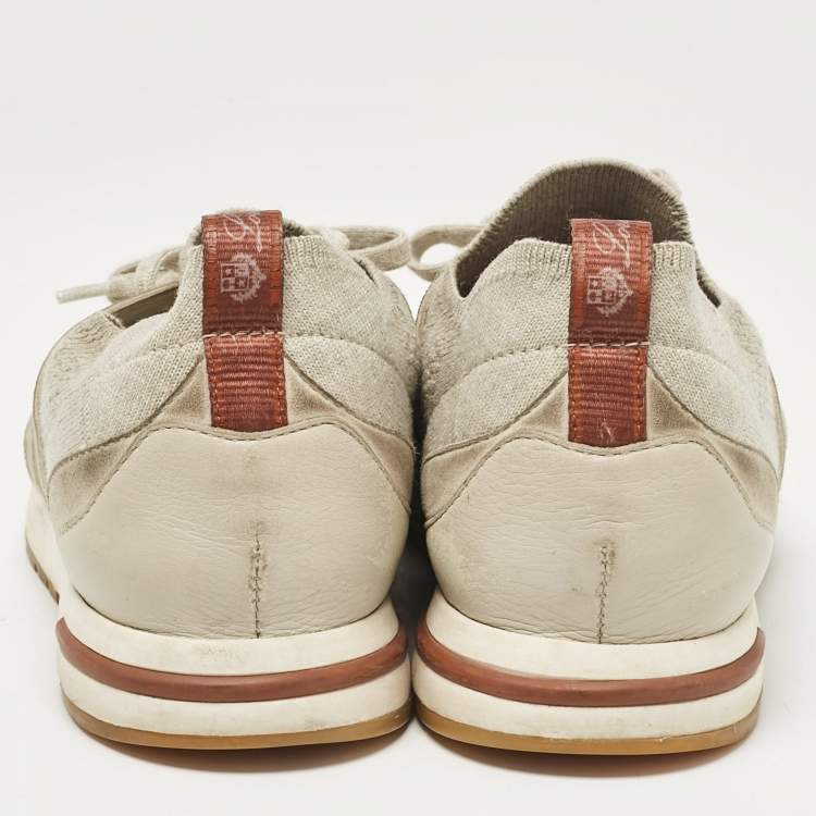 Pre Owned Loro Piana Grey Fabric 360 LP Flexy Walk Lace Up Sneakers Size 35