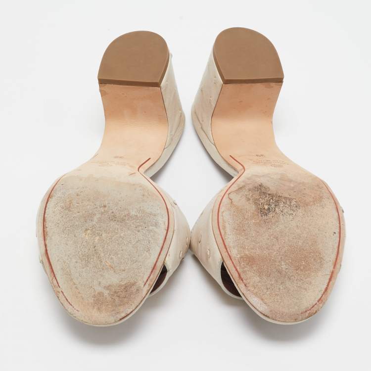 Pre Owned Loro Piana Cream Ostrich Leather Summer Charms Slide Sandals Size  39