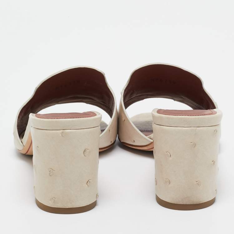 Pre Owned Loro Piana Cream Ostrich Leather Summer Charms Slide Sandals Size  39