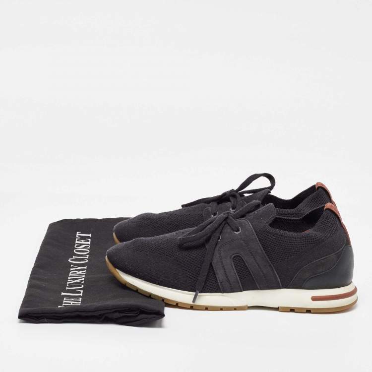 Pre Owned Loro Piana Black Fabric and Leather 360 LP Flexy Walk Low Top Sneakers Size 38.5
