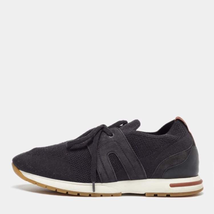 Pre Owned Loro Piana Black Fabric and Leather 360 LP Flexy Walk Low Top Sneakers Size 38.5