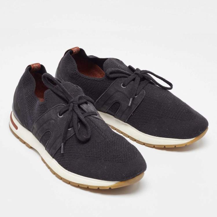 Pre Owned Loro Piana Black Fabric and Leather 360 LP Flexy Walk Low Top Sneakers Size 38.5