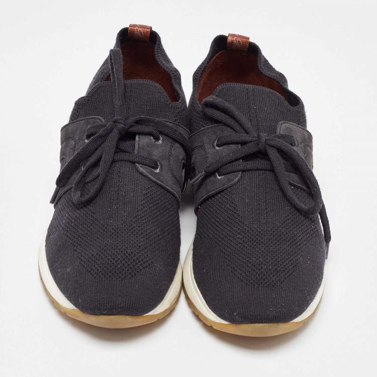 Pre Owned Loro Piana Black Fabric and Leather 360 LP Flexy Walk Low Top Sneakers Size 38.5
