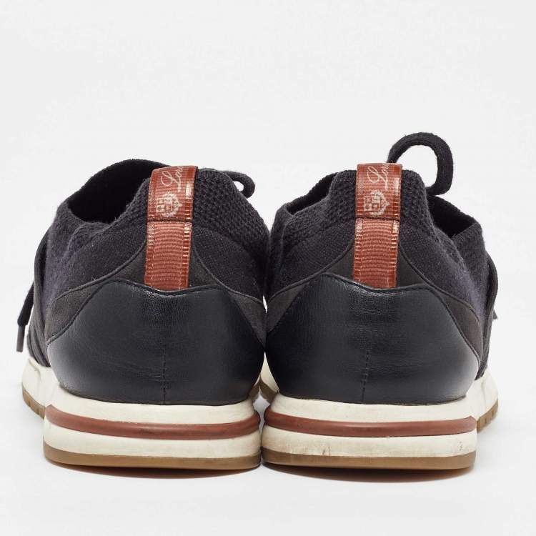 Pre Owned Loro Piana Black Fabric and Leather 360 LP Flexy Walk Low Top Sneakers Size 38.5