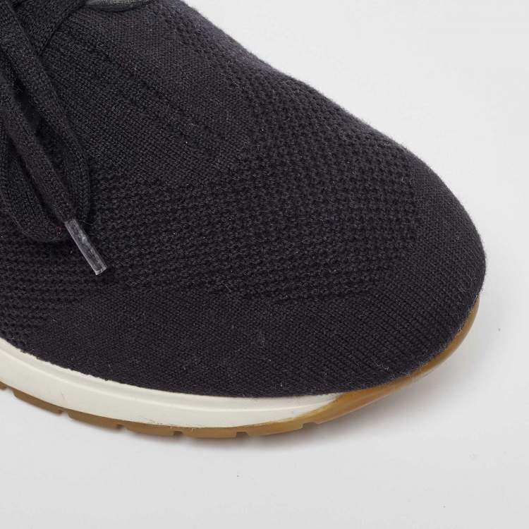 Pre Owned Loro Piana Black Fabric and Leather 360 LP Flexy Walk Low Top Sneakers Size 38.5