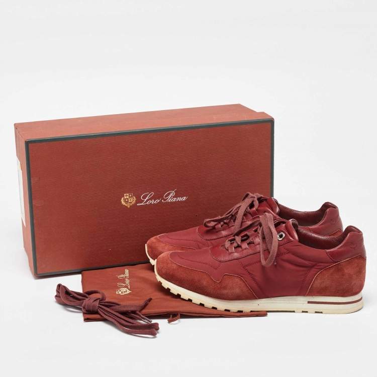 Pre Owned Loro Piana Brown/Burgundy Neoprene and Suede My Wind Low Top Sneakers Size 39