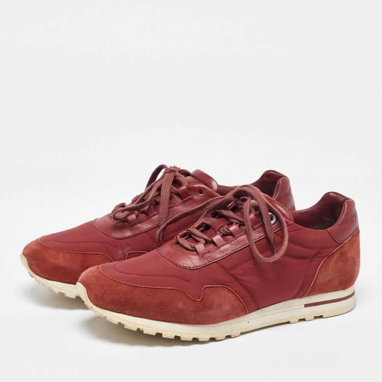 Pre Owned Loro Piana Brown/Burgundy Neoprene and Suede My Wind Low Top Sneakers Size 39