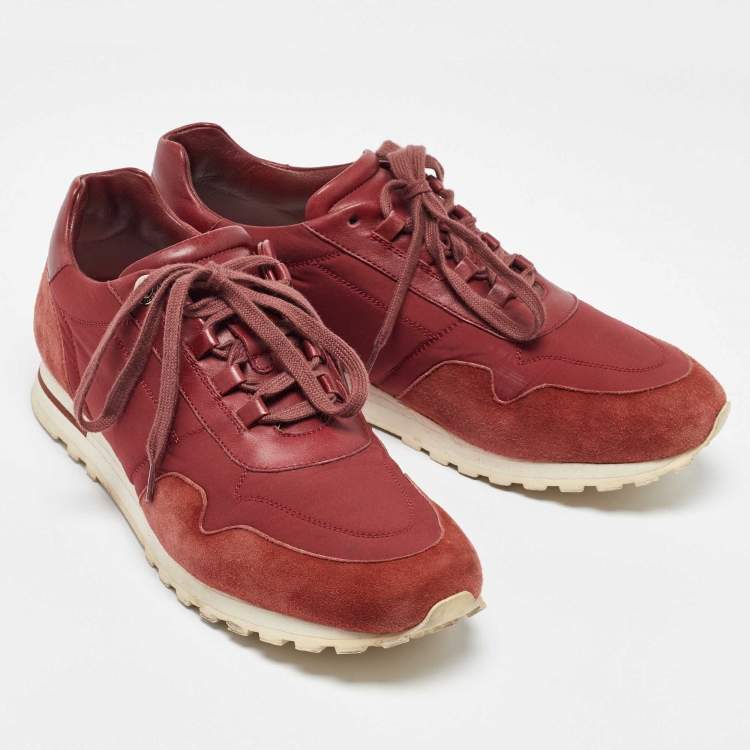 Pre Owned Loro Piana Brown/Burgundy Neoprene and Suede My Wind Low Top Sneakers Size 39