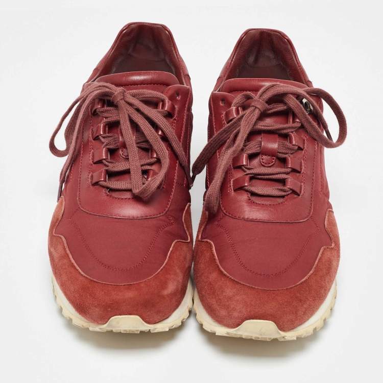 Pre Owned Loro Piana Brown/Burgundy Neoprene and Suede My Wind Low Top Sneakers Size 39