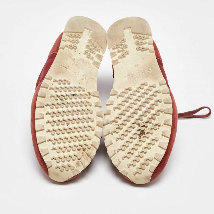 Pre Owned Loro Piana Brown/Burgundy Neoprene and Suede My Wind Low Top Sneakers Size 39