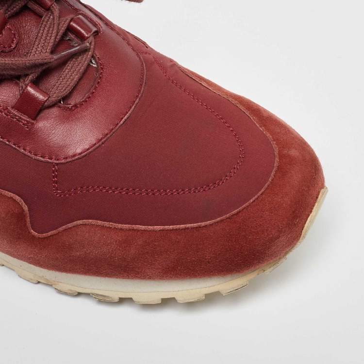 Pre Owned Loro Piana Brown/Burgundy Neoprene and Suede My Wind Low Top Sneakers Size 39